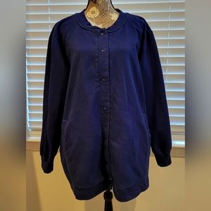 Woman Within Navy Blue Fleece Baseball Jacket